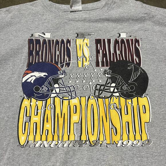 Vintage 1999 Broncos Falcons Grey Championship T-Shirt - Picture 2 of 4